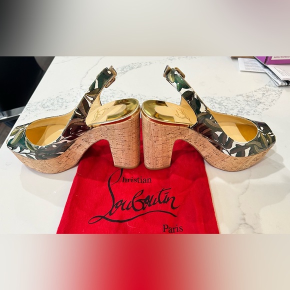Christian Louboutin Green Dona Anna Cork Platform Size 38 - Picture 3 of 7